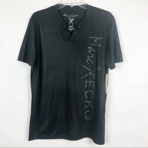 NWT More Ecko Men’s Short Sleeve Black Henley Shirt Size Medium